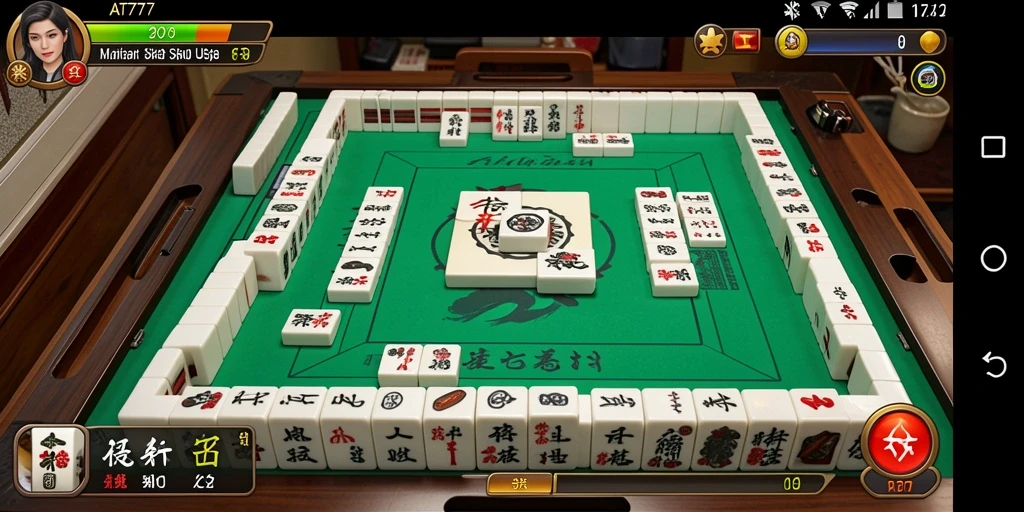 Screenshot gameplay AT777 menampilkan suasana permainan Mahjong yang menarik.