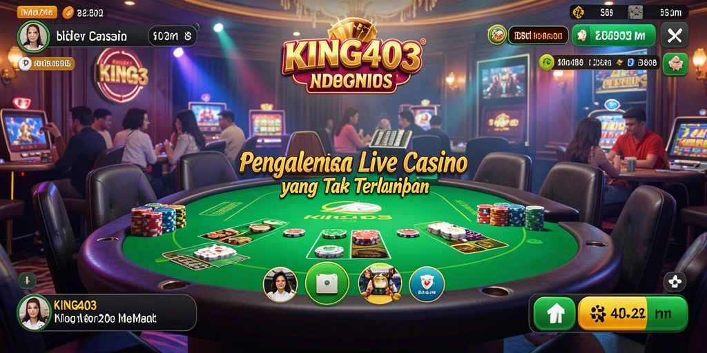 Screenshot KING403 menampilkan dealer langsung dalam permainan Live Casino yang mengasyikkan.