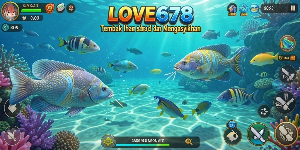 Gameplay menarik LOVE678 dalam memancing ikan di laut yang indah.