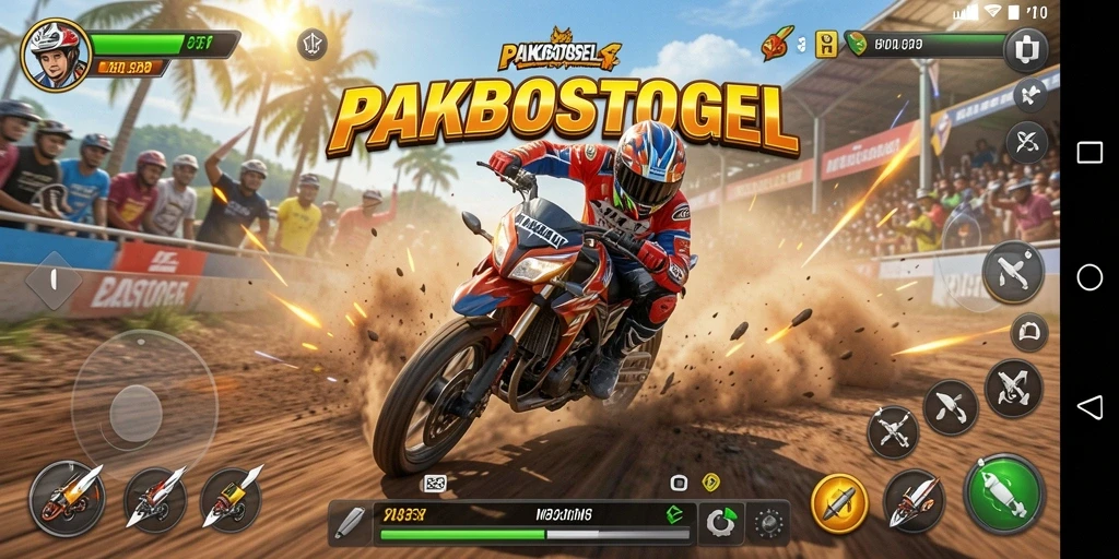 Screenshot PAKBOSTOGEL menunjukkan aksi balapan motor yang mendebarkan.