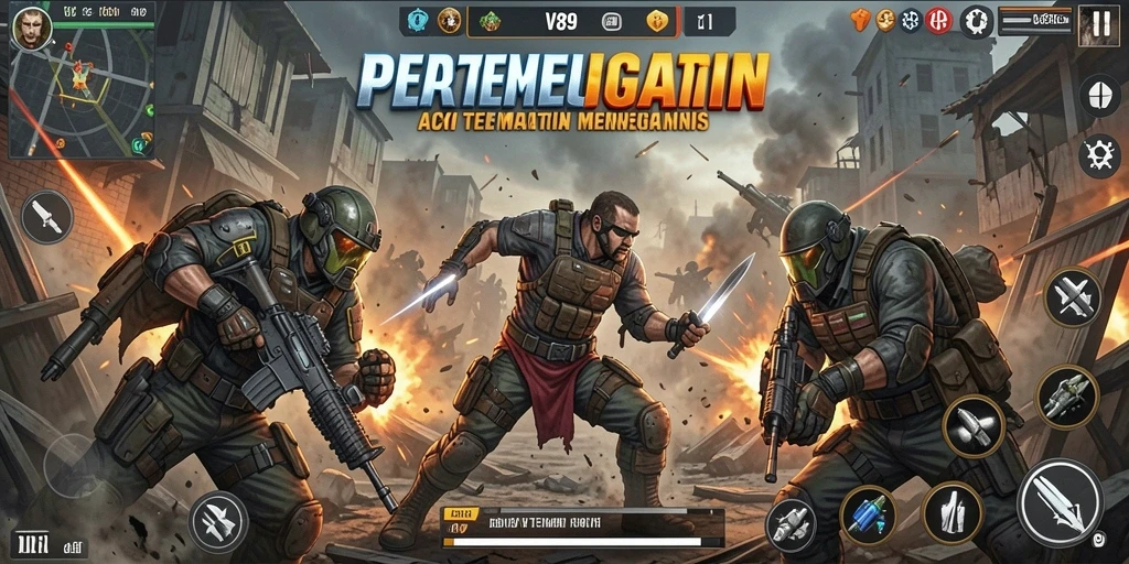 Tampilan gameplay V89 yang intens dan menegangkan dalam TPS.